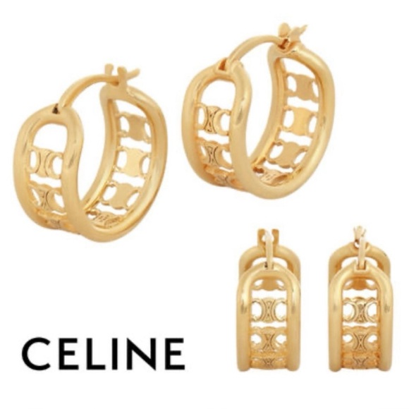 CELINE TRIOMPHE 24k MULTIHOOP EARRINGS - Picture 1 of 3